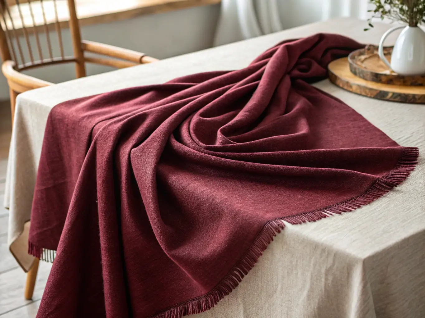 Close-up shot of a swatch of fine Italian wool fabric in a deep navy blue, showcasing its texture and quality. The fabric is draped slightly to highlight its natural drape and sheen.